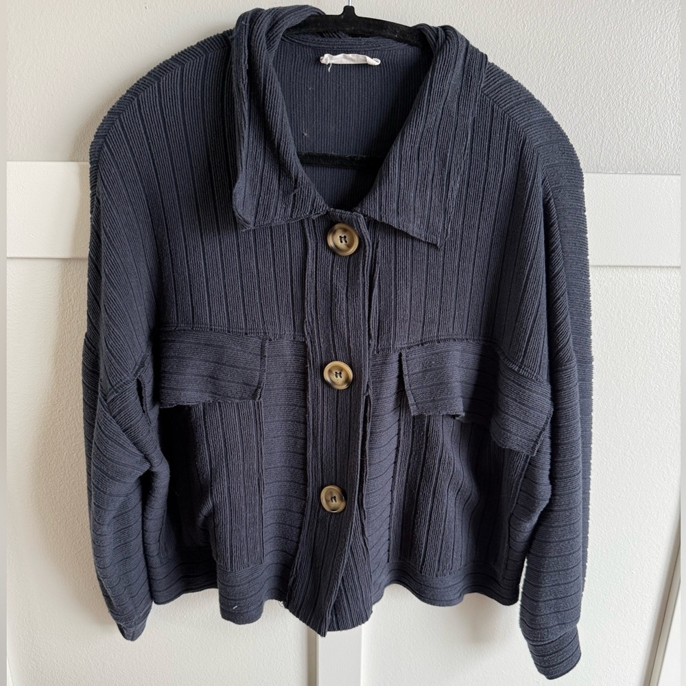 BUCKETLIST Navy Ribbed Button Jacket - Picture 2 of 4